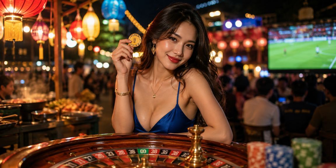 Quang cảnh chợ đêm Hà Nội với bàn roulette và không khí giải trí sôi động