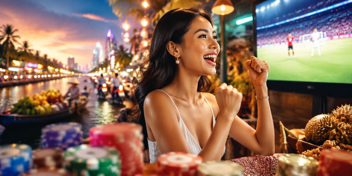Ánh đèn neon sôi động tại vùng sông Mekong trong đêm xổ số và jackpot trực tuyến
