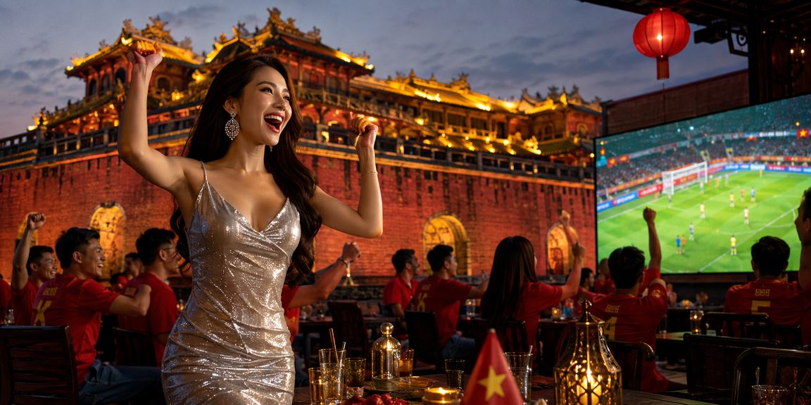 Không khí cá cược thể thao sôi động trong một quán cà phê ở Việt Nam buổi tối